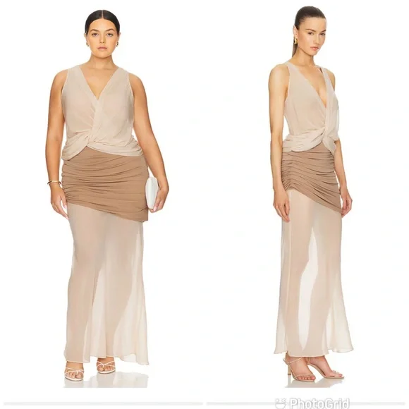 L’Academie by Marianna Marin Midi Dress in Neutral New with Tags!